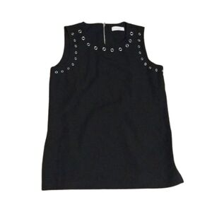 Calvin Klein Black Tank Blouse Grommets Eyelets Hardare Punk Goth 90s Industrial